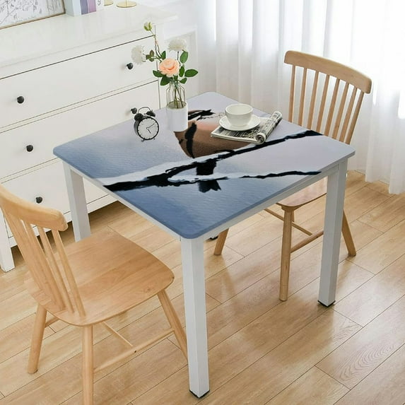 BANET Wipeable Tablecloth Spillproof Square Oilcloth Square Rectangle Weights Tablecloth for Thanksgiving Party white