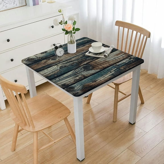 BANET Wooden Tablecloth with Elastic Edge, Table Cloth Wipeable Table Cover for Dining Kitchen Party Table