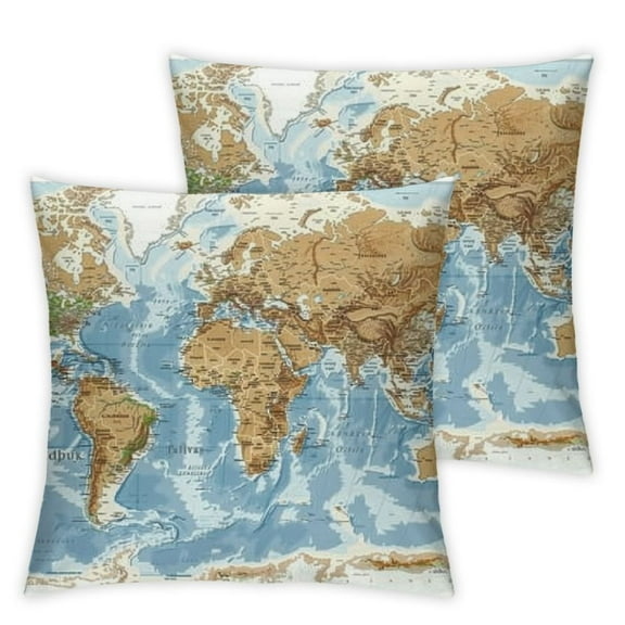 BANET  World Map Throw Pillow Covers Political Vintage Square Pillow Cases Set of 2 for Decorative Cushion Bed Couch Sofa Golden  12x12in