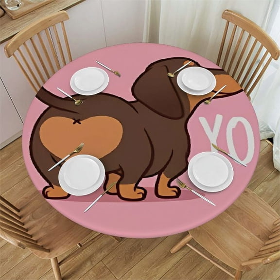 BANET You Dachshund Dog Round Fitted Tablecloth with Elastic Protector Table Cloth Kitchen Dinner Waterproof Oil-Proof Table Covers 31"-35