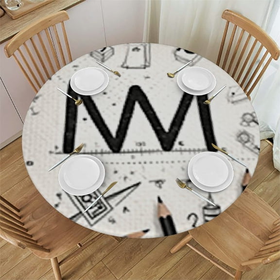 BANET ematical Graffiti Handwriting Round Table Cloth, Circle Table White Dinner Tablecloth, Desk Cloth Cover for Home Party Wedding 31"-35