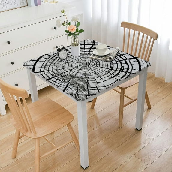BANET of Life Tablecloth, Rings Cut Trunk Dried Years, Rectangular Table Cover for Dining Room Kitchen Decor White