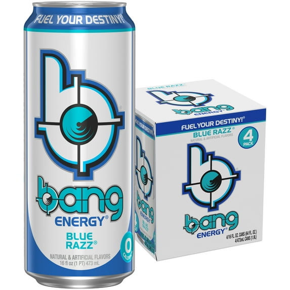 BANG Energy Drink, Blue Razz, 16 fl oz, 4 Pack