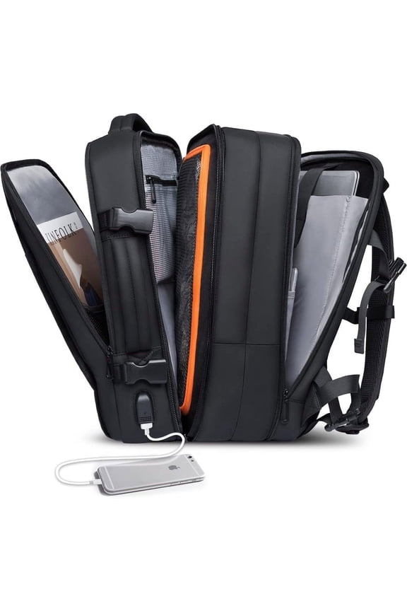 45L Expandable Waterproof Nylon 17.3" Laptop Backpacks, Black, 1-Piece