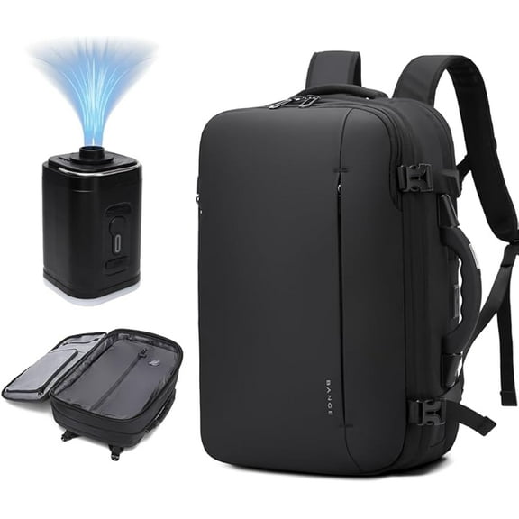 BANGE Air Compression System Backpack with electronic scaleVacuum Compression Travel Backpack,Expandable Backpacks with Pump for Airplanes