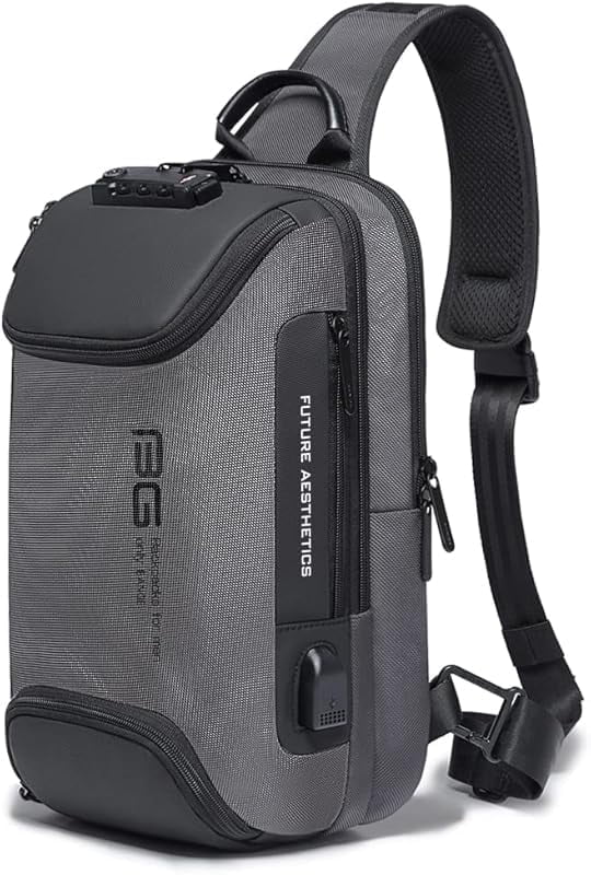 BANGE Anti-Theft Sling Backpack with Lock & USB Charging Port, Unisex Casual Crossbody Bag for Multiple Occasions,Grey