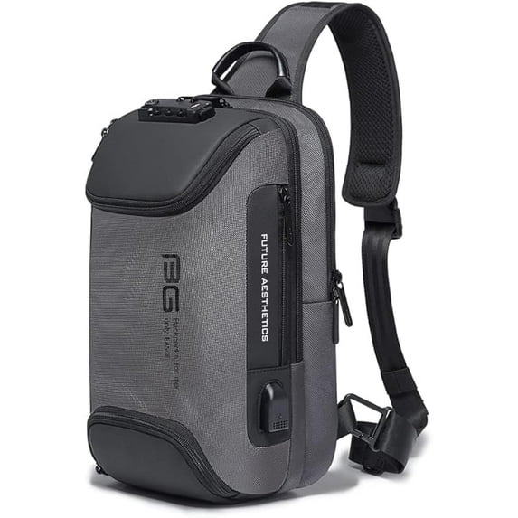 BANGE Anti-Theft Sling Backpack with Lock & USB Charging Port, Unisex Casual Crossbody Bag for Multiple Occasions,Grey