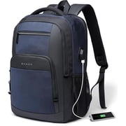 BANGE Blue Travel Laptop Backpack with USB Charging Port, Water-Repellent, Fits 15.6-Inch Laptops