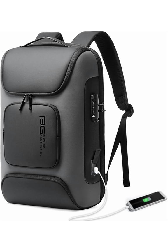 Gray Business Laptop Backpack with USB Charging Port