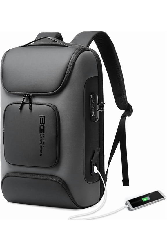 Gray Business Laptop Backpack with USB Charging Port