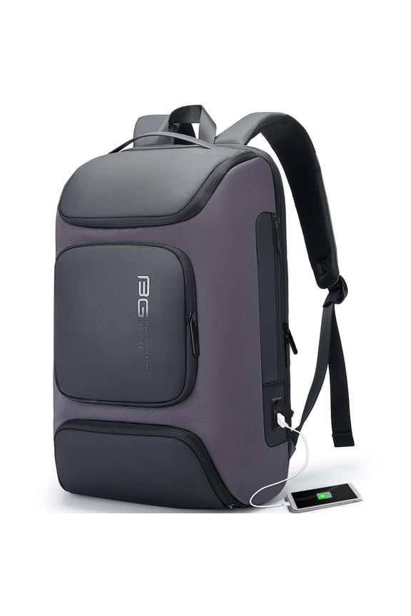BANGE Laptop Backpack,Business Travelling Backpack with USB Charger Port,Weekender Carry-On Backpack, Grey