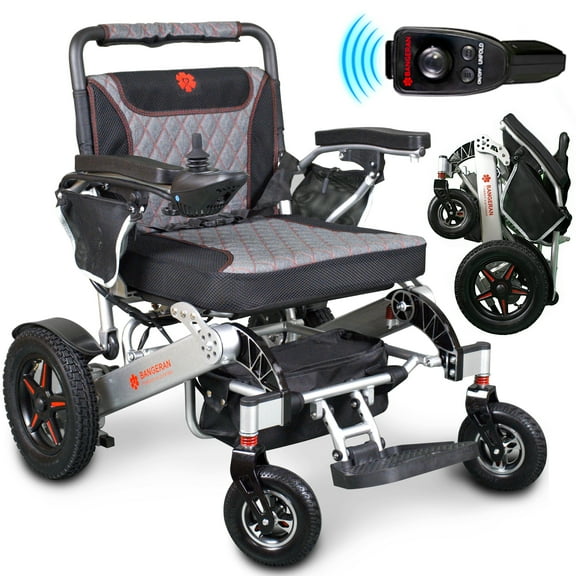 Mammoth 67 LB Light Heavy Duty Electric Wheelchair (400 LBS Capacity), Lithium Battery, Flip Back Padded Armrests, Storage Bag, Double Folding Footrest for Easy Transport - Silver Frame