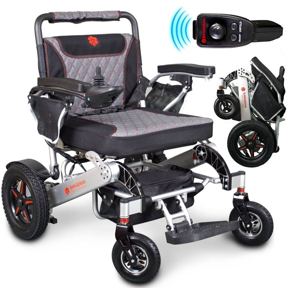 Mammoth 67 LB Light Heavy Duty Electric Wheelchair (400 LBS Capacity), Lithium Battery, Flip Back Padded Armrests, Storage Bag, Double Folding Footrest for Easy Transport - Silver Frame