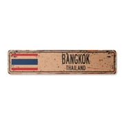BANGKOK THAILAND Vintage Aluminum Street Sign Thai flag city country road rustic metal tin wall gift | Indoor/Outdoor | 24" Wide
