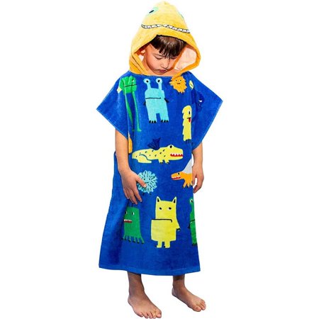 BANGSAUR Bath Towel for Kids,100%Cotton Hooded Beach Towels Poncho,Blue