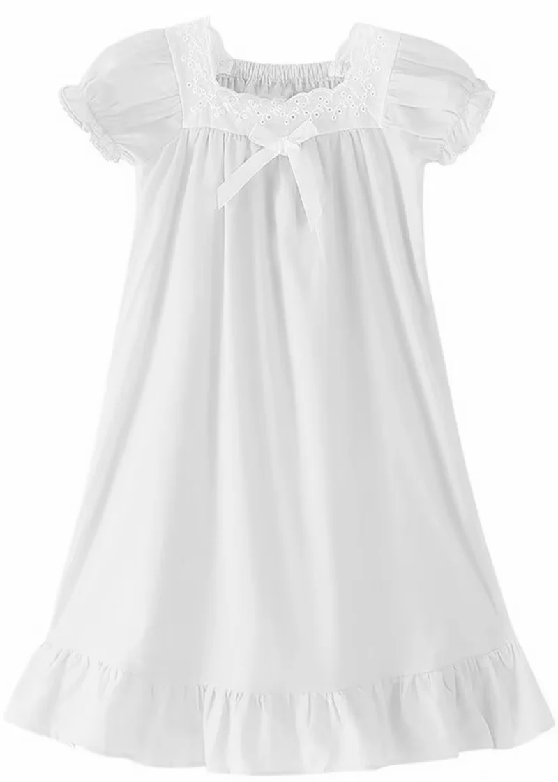 BANGSAUR Girl's Soft Modal Nightgowns Princess Short Sleeve Square Neck