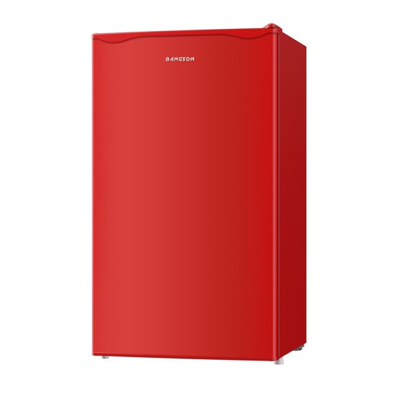 BANGSON 3.2 Cu.ft Mini Fridge with Freezer - Small Refrigerator for Bedroom Dorm Office, Compact Single Door, Adjustable 5-Temp & Quiet, Red
