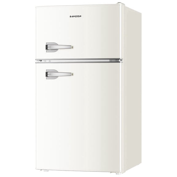 BANGSON 3.2 Cu.Ft Retro Mini Fridge with Freezer, Small Refrigerator for Dorm Room & Home Bar ,White
