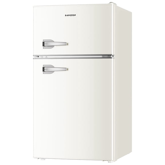 BANGSON 3.2 Cu.Ft Retro Mini Fridge with Freezer, Small Refrigerator for Dorm Room & Home Bar ,White