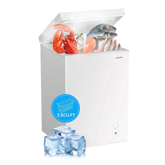 BANGSON 3.5 Cu.Ft Chest Freezer, Small Deep Freezer Energy-Saving Quiet Mini Freezer for Home, Dorm, Apartment, Garage, Kitchen, White