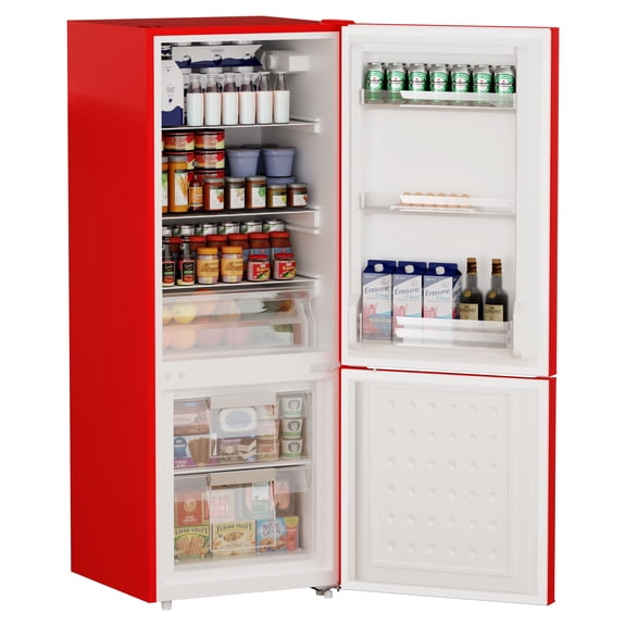 BANGSON 7.1 Cu.Ft Bottom Freezer Refrigerator for Apartments, Energy Efficient, Adjustable Thermostat, Large Capacity, Low Noise,Red
