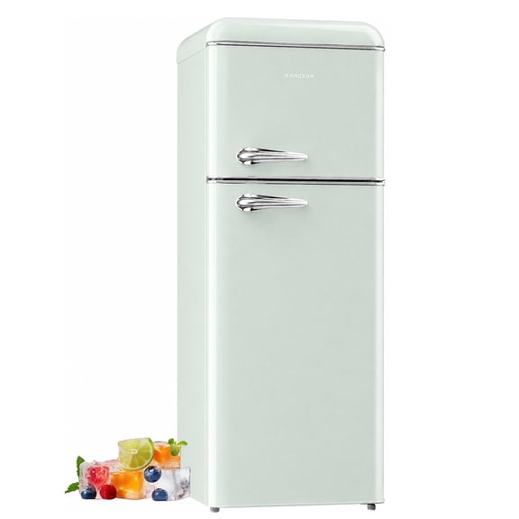BANGSON 7.5 Cu.Ft Retro Fridge with Top Freezer for Vintage-Style Kitchen, Apartment & Office, 5 Adjustable Temperature,Green