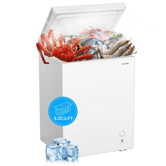 BANGSON Chest Freezer, Deep Freezer 5.0 Cu. Ft with Removable Basket, Adjustable Thermostat Mini Freezer, Ideal for Apartment/Kitchen/Office