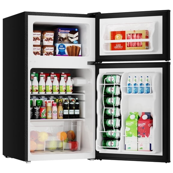 BANGSON 3.2 Cu.Ft Mini Fridge with Freezer, 2-Door Small Refrigerator for Apartment, Home & Office , 5-Temp Adjustable, Low Noise & Energy Efficient ,Sliver