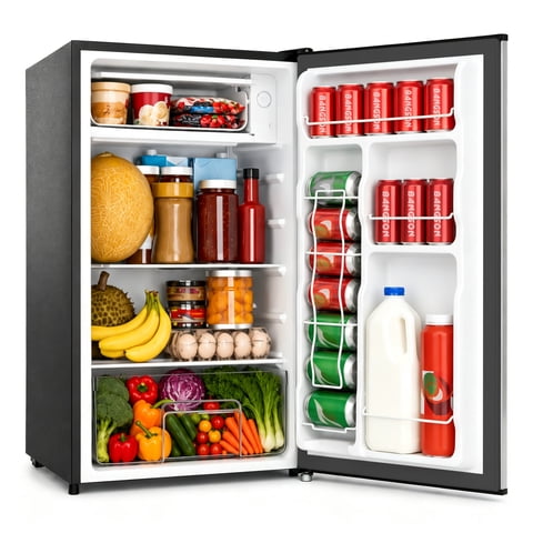 BANGSON 3.2 Cu.ft Mini Fridge with Freezer - Small Refrigerator for Bedroom Dorm Office, Compact Single Door, Adjustable 5-Temp & Quiet,Black