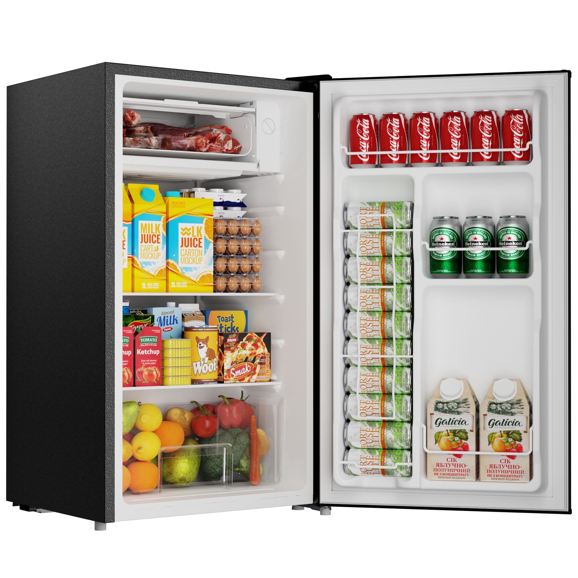 BANGSON 3.2 Cu.ft Mini Fridge with Freezer - Small Refrigerator for Bedroom Dorm Office, Compact Single Door, Adjustable 5-Temp & Quiet,Black