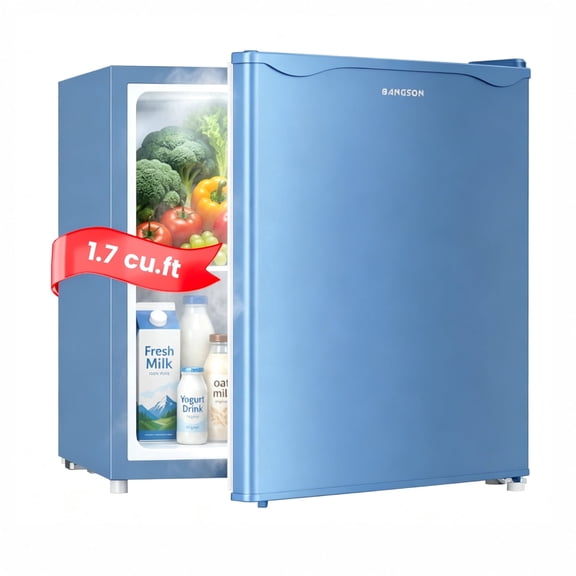 Bangson 1.7 Cu.Ft Compact Refrigerator with Freezer, Energy Saving Low Noise Mini Fridge, Single Door Small Fridge for Office Dorm Bedroom, Blue