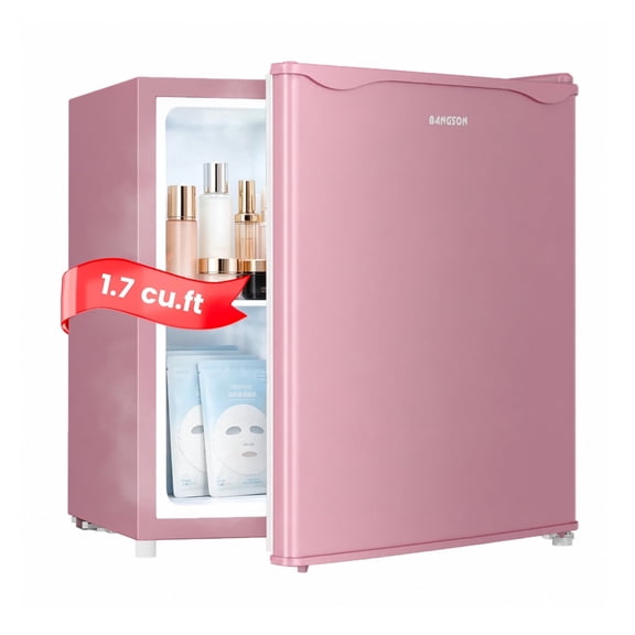 BANGSON 1.7 Cu.ft Compact Refrigerator with Freezer, Energy Saving & Low Noise Mini Fridge for Office, Dorm, Bedroom - Adjustable Temp, Reversible Door,Pink