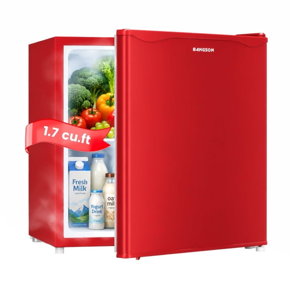Bangson 1.7 Cu.Ft Compact Refrigerator with Freezer, Energy Saving Low Noise Mini Fridge, Single Door Small Fridge for Office Dorm Bedroom,Red