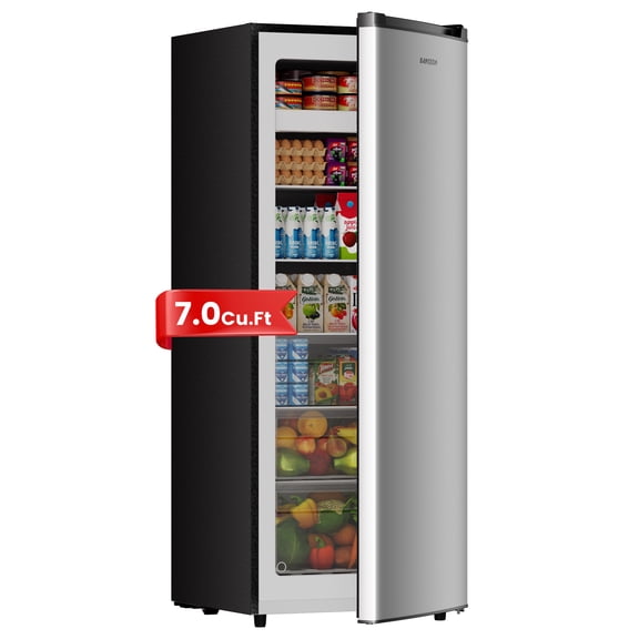 BANGSON 7.0 Cu.ft Upright Freezer,Convertible Upright Freezer/Refrigerator, Garage Ready Single Door Compact Freezer for Kitchen, Apartment, Office - Silver