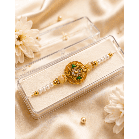 BANI'S Handmade Traditional Rakhi Bracelet for Brother | Premium Gold-Tone Beaded Raksha Bandhan Thread | Indian Festival Gift | Elegant Designer Rakhi