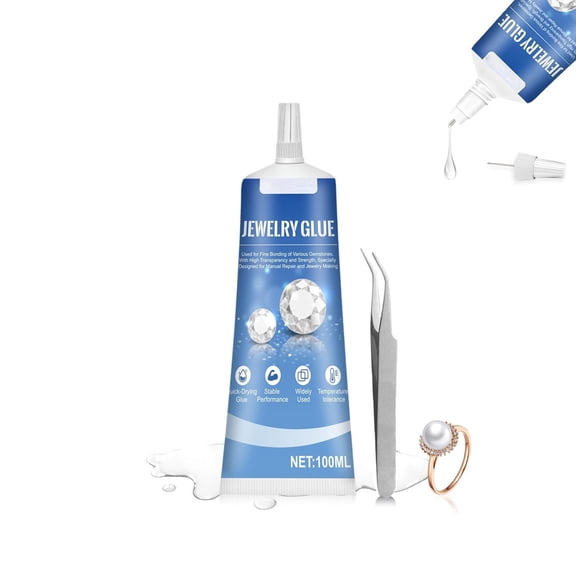 BANIRO 3.4 Oz Jewelry Glue for Metal and Stone,Bead Glue,Jewlery Glue with Precise Pointed Tip,Quick-Drying and Transparent,Suitable for Gluing Jewelry and Crafts,Clear,Fine Tip