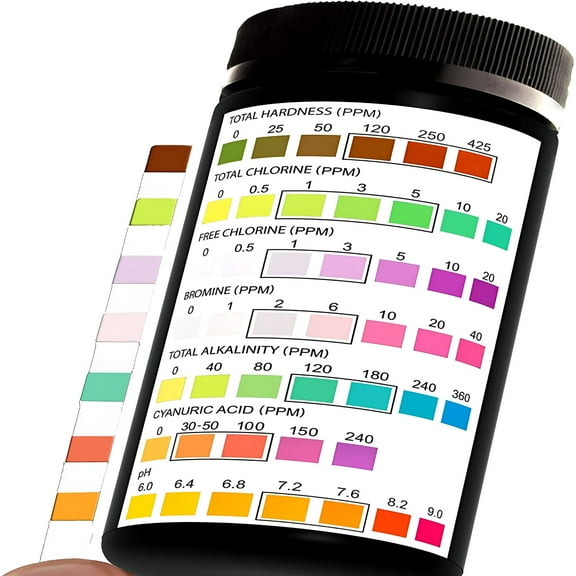 BANIRO 7-Way Pool Test Strips 100 Count - Swimming Pool and Spa Water Testing Kit for pH, Chlorine, Bromine, Total Alkalinity, Hardness, Cyanuric Acid - Pool Chemical Test Strips with Mobile App