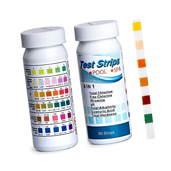 BANIRO Pool and Spa Test Strips 100ct 6 in 1 Water Test Kit for Swimming Pool Hot Tub Detects pH Cyanuric Acid Total Hardness Free Chlorine Total Chlorine Alkalinity