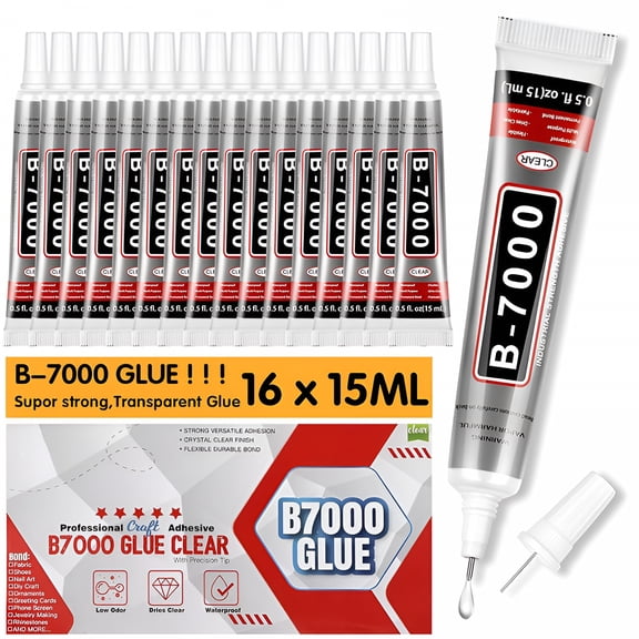 BANIRO Rhinestone Glue Clear 16 PCS 15ml  Strong Transparent No Trace Jewelry Glue with Precision Tip,Quick Dry Multi-Purpose Adhesive for Making Nail Makeup Fabric Shoes Craft Phone Repair