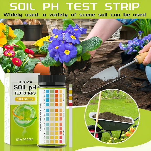 BANIRO Soil pH Test Kit: 100 Strips for Garden,Lawn,Vegetable Gardening,Compost,Indoor & Outdoor Plants (3.5-9 Range)