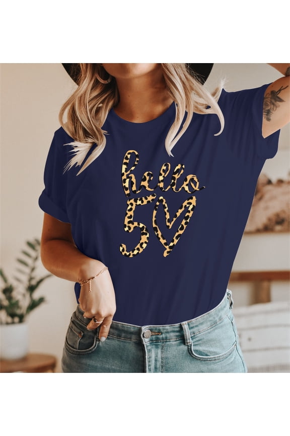 50th Birthday T-Shirt , Hello 50 Birthday, 50th Birthday T-shirts for Women Men, Personalised Birthday Gift for Mum Hello 50 Leapord