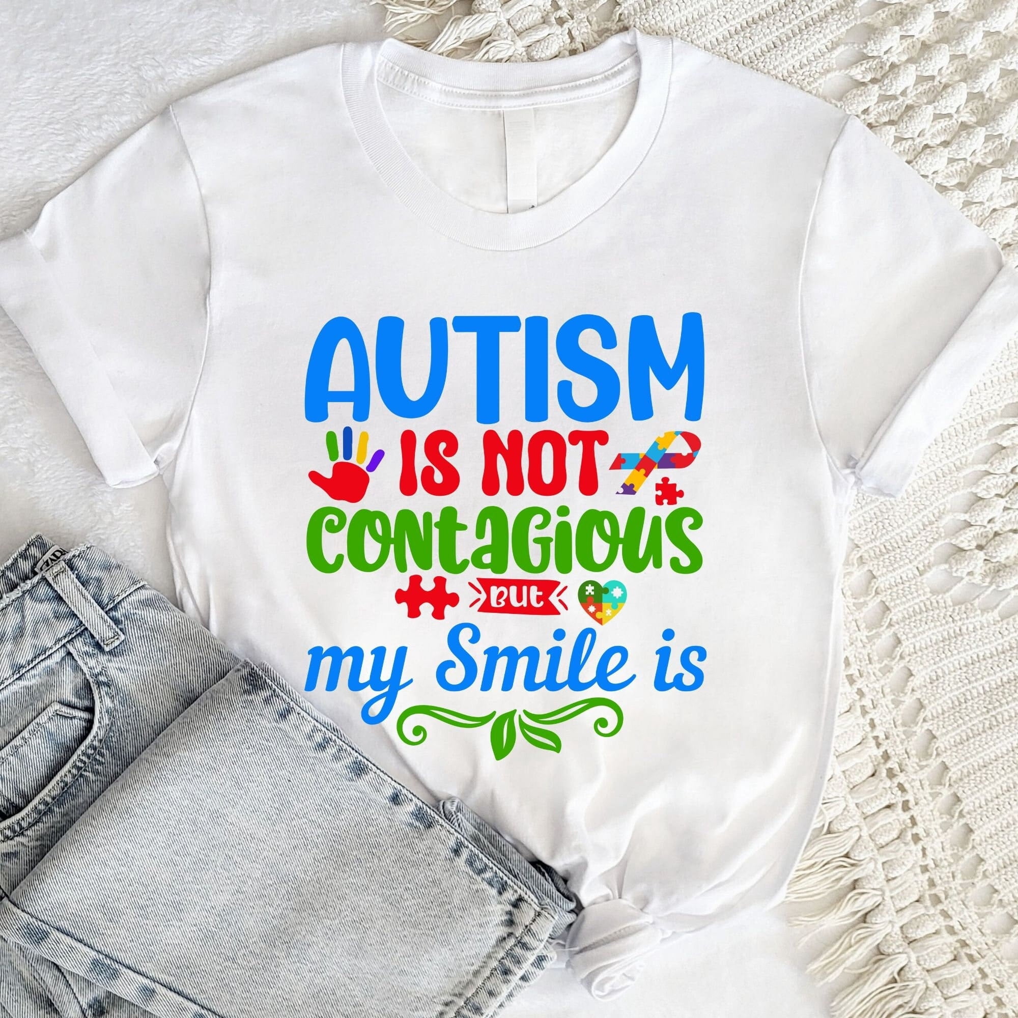 BANJOJO Autism Awareness Shirt Autism Cute Autism T-shirt Neurodiversity Shirt Autism Is Not Contagious But My Smile Is T-Shirt