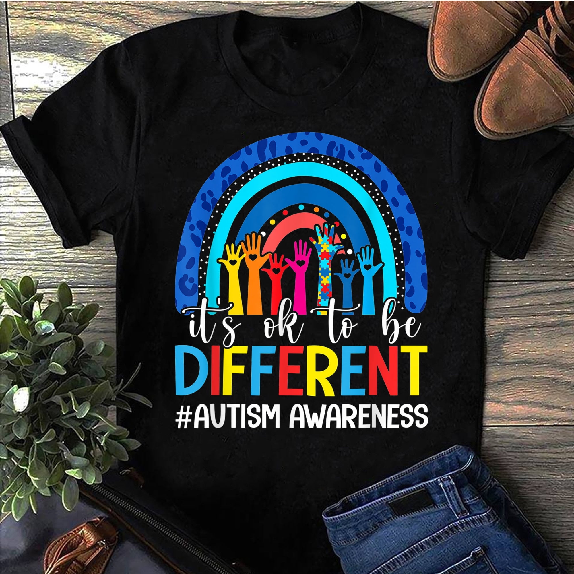BANJOJO Autism Awareness T-Shirt: Leopard Rainbow Design, Autism Mom Shirt
