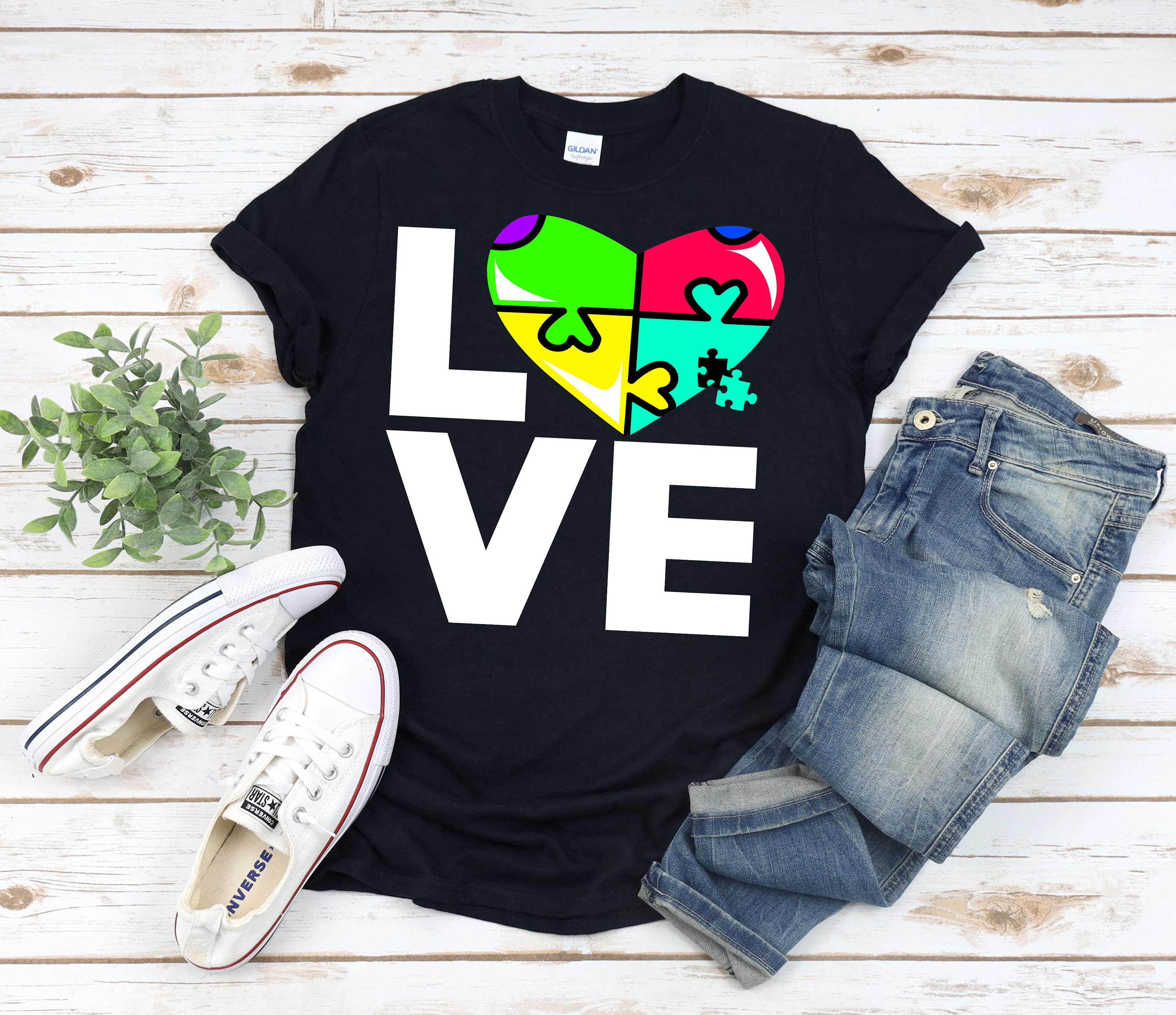 BANJOJO Autism Love Shirt, Autism Puzzle Heart Shirt, Autism Puzzle Shirt, Love Understand Accept Autism Awareness ASD Support T-Shirt, Autism Shirt
