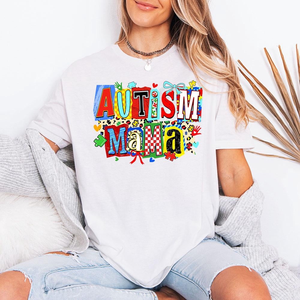 BANJOJO Autism Mama - GD Tee, Autism Awareness Shirt, Autism Mom Bow T-Shirt, Neurodiversity Mama Tee, Autism Month For Mama T-Shirt