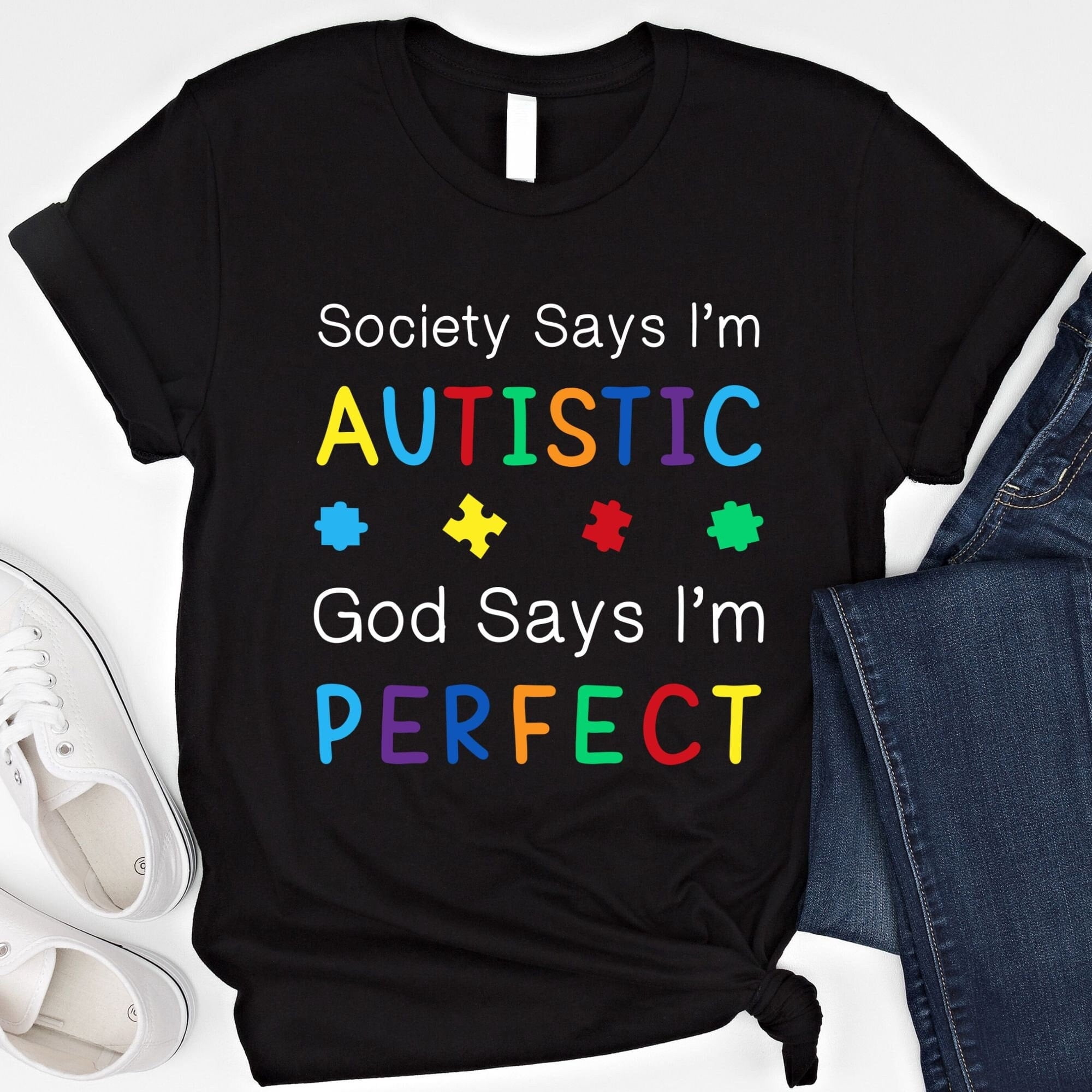 BANJOJO Autism Shirt Autism Awareness Shirt Society Says I'm Autistic God Says I'm Perfect Shirt Diversity Shirt Autistic Shirts Autism
