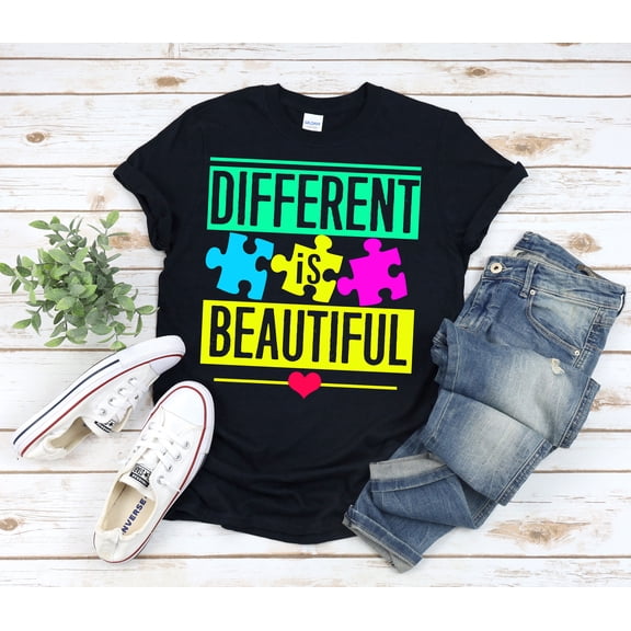BANJOJO Different Is Beautiful Shirt, Different Is Beautiful Autism, Autism Awareness Shirt For , Autism Different Ability, Autism Teacher Shirt