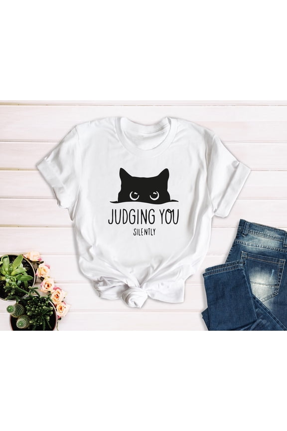 Judging You Silently Cat Shirt, Cat Shirt, T-Shirt Cat Shirt, Cat Lover Shirt, Cat Mom Shirt, Black Cat Shirt, Gift For Cat Lover