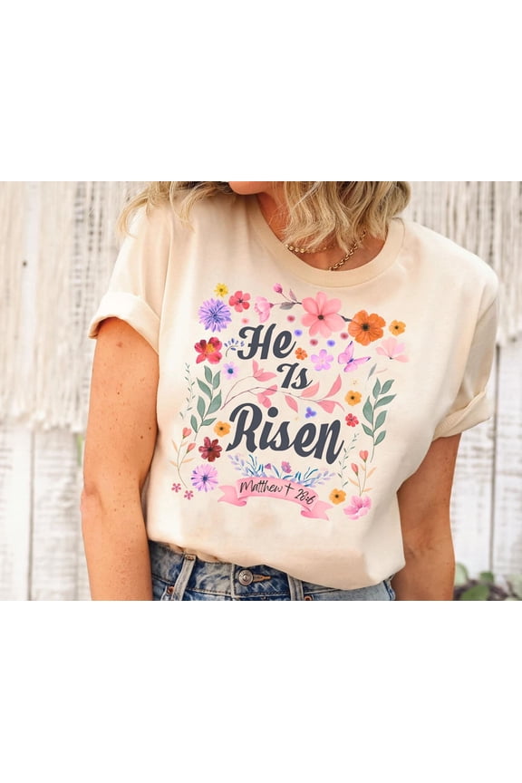 Retro He Is Risen Shirt | Religious Easter T-Shirt | Jesus Lover Matching Tee | Christian Cross Shirts | Bible Easter Shirt