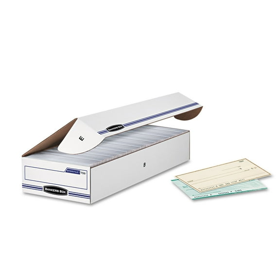 Bankers Box STOR/FILE Storage Box Check Flip-Top Lid White/Blue 12/Carton 00706